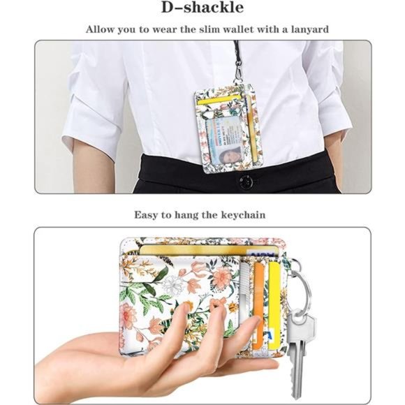 Slim Front Pocket Wallet RFID ID Card Holder Cute Small Wallet with Keychian - Picture 2 of 7